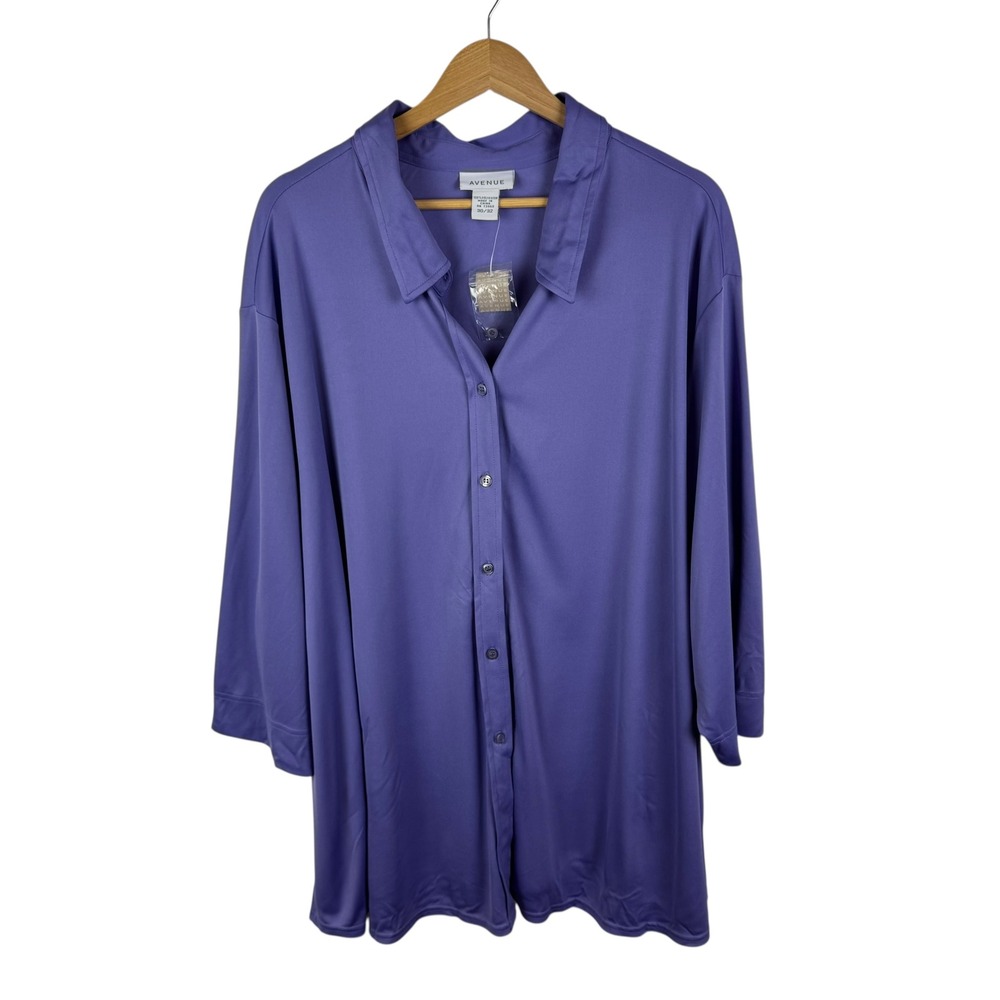 NWT Avenue Button Down Shirt Size 30/32 Purple Stretch Office Soft Lightweight